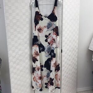 Tribal Cream Floral Maxi Dress with Navy Accents